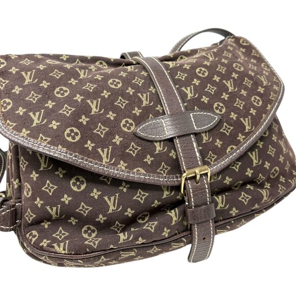 LOUIS VUITTON Vintage Monogram Saumur Doubled Crossbody Brown Green [106379] - Picture 9 of 16
